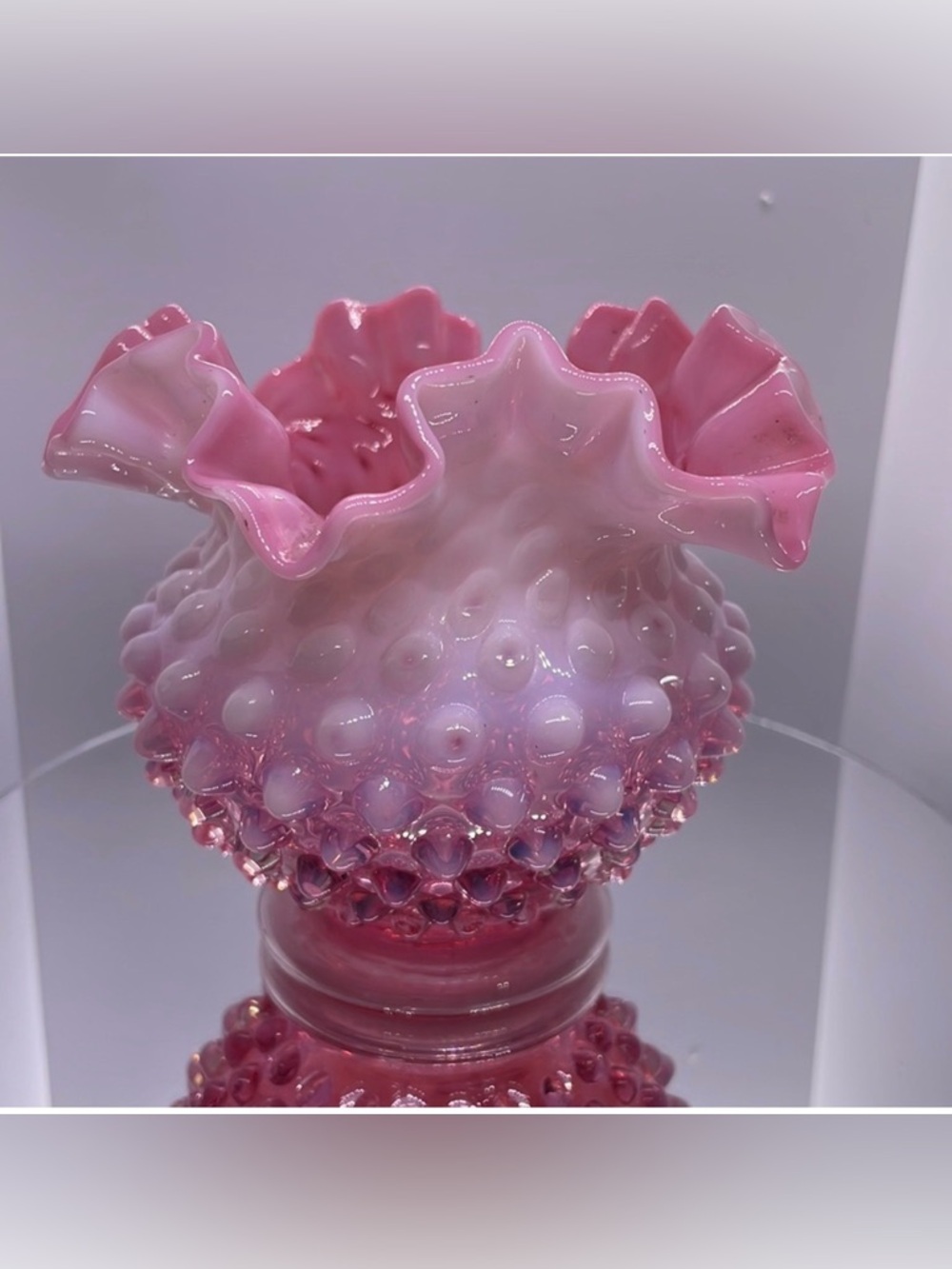 Fenton Cranberry hobnail opalescent 4.5 inch vase.